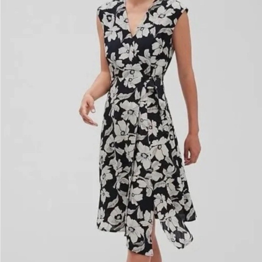 Banana Republic Black and White Floral Asymmetrical Dress
